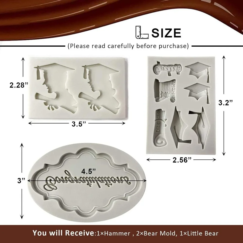 3pc Graduation Silicone Molds Congratulations Cap Diploma Fondant Resin Decor